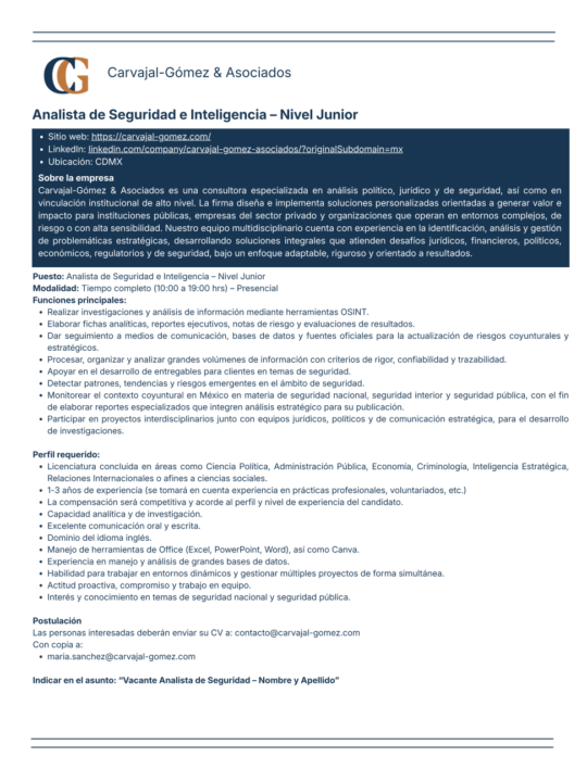 Vacante de Analista Junior de Seguridad