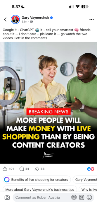 Gary Vaynerchuck on LIVE “shopping” 