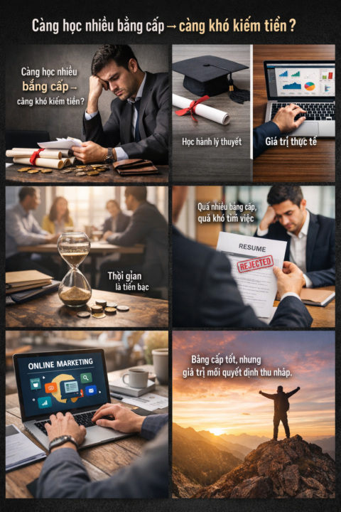 CÀNG HỌC NHIỀU BẰNG CẤP CÀNG KHÓ KIẾM TIỀN.