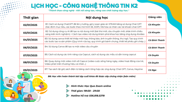 LỊCH HỌC - CÔNG NGHỆ THÔNG TIN K2