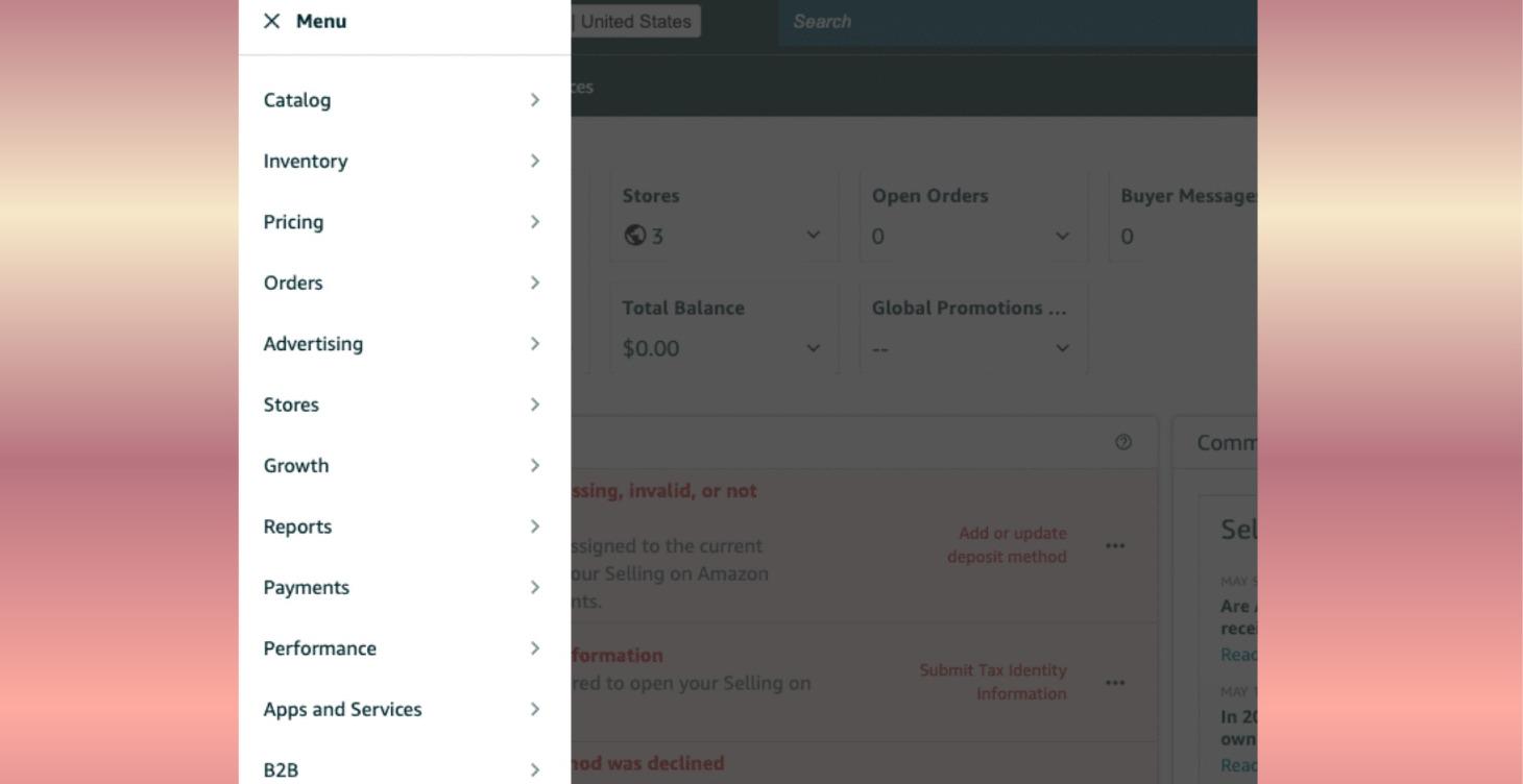 3---MENU AMAZON SELLER CENTER