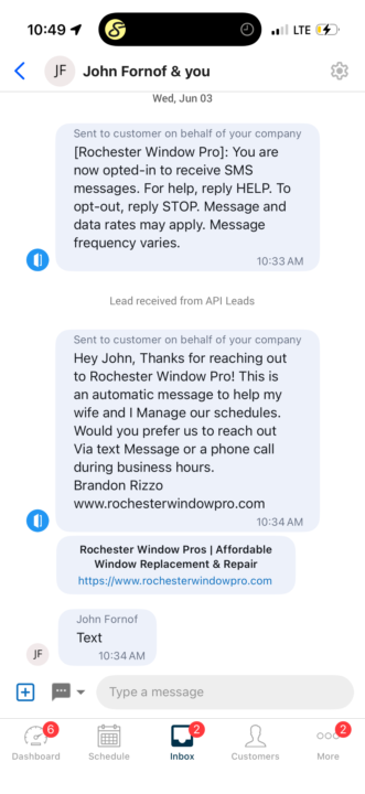 Response improvement on housecall pro with personalized message 