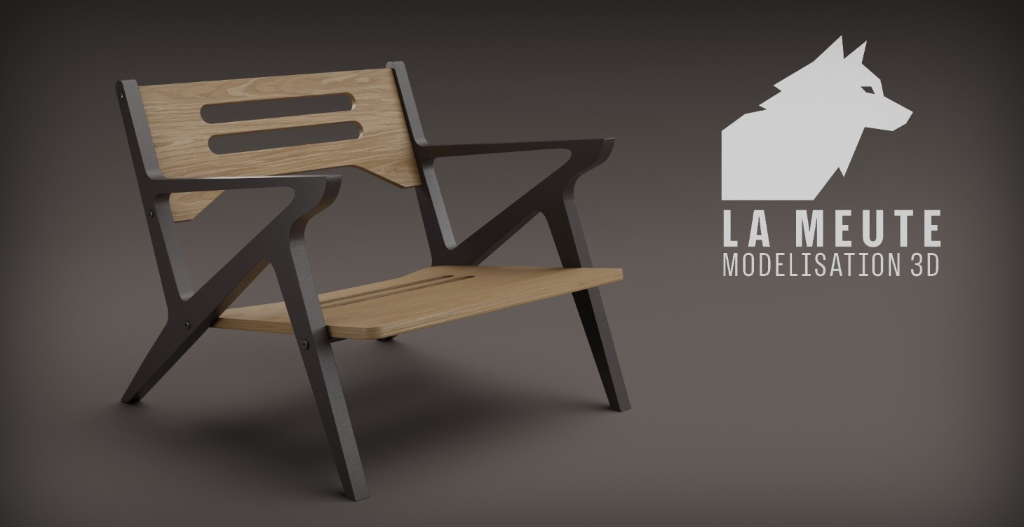 Modélisation d'un fauteuil en bois réaliste.