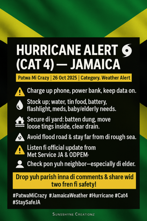 Yaad vibes on pause—Weda Alert fi safety!