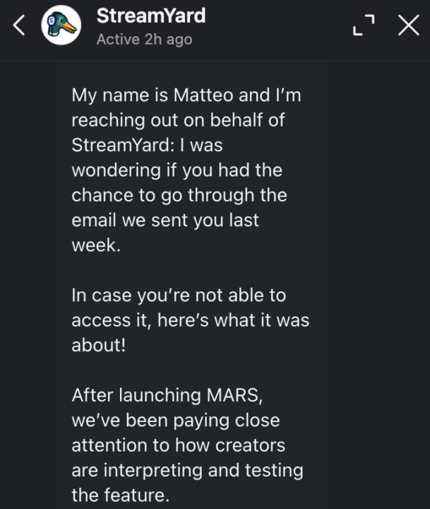 StreamYard Reached Out...