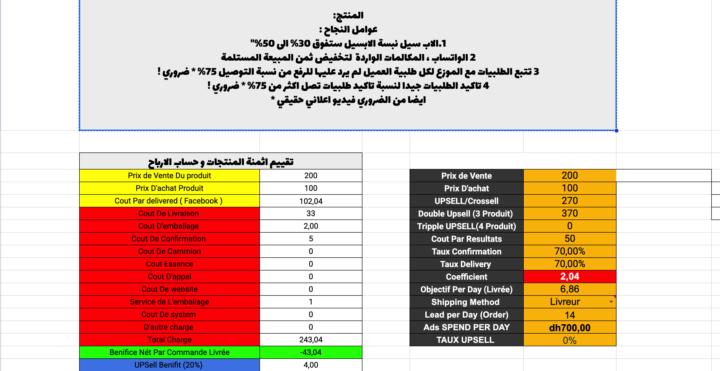 📊 Google Sheet: تقييم أثمنة المنتجات وحساب الأرباح (قبل ما تضيع فلوسك)