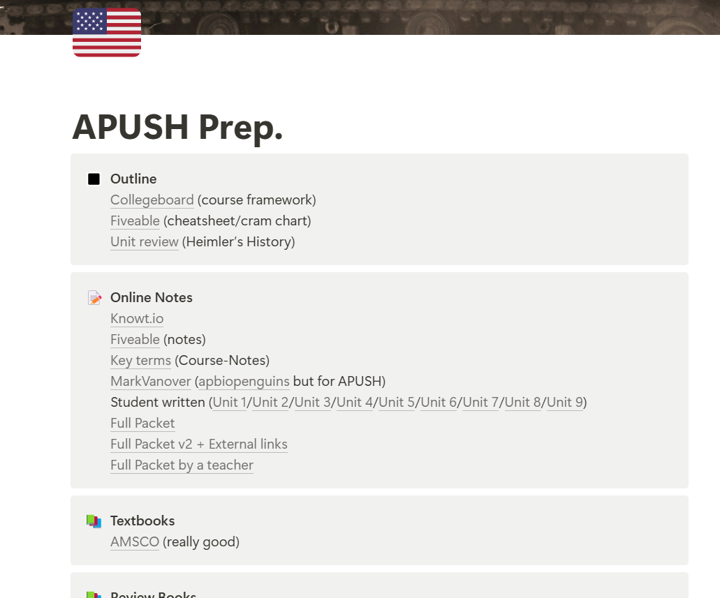 Apush notion page with many free resources rishab academy