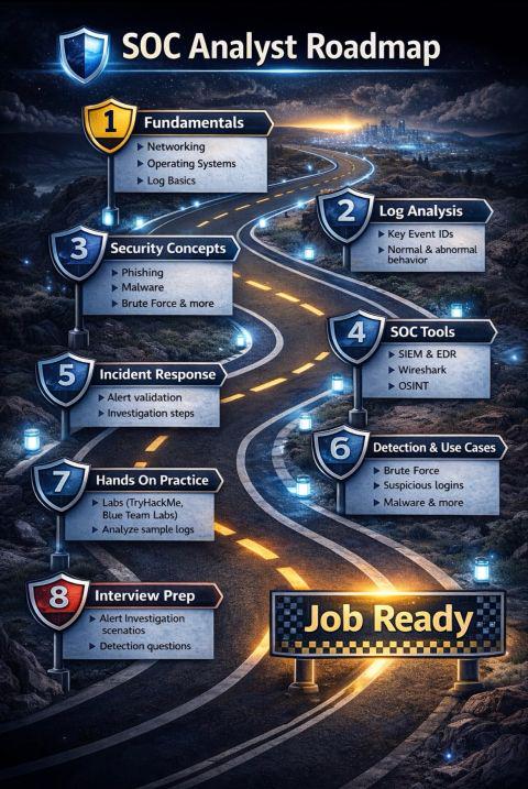🛡️ SOC Analyst Roadmap (From Beginner to Job Ready) 