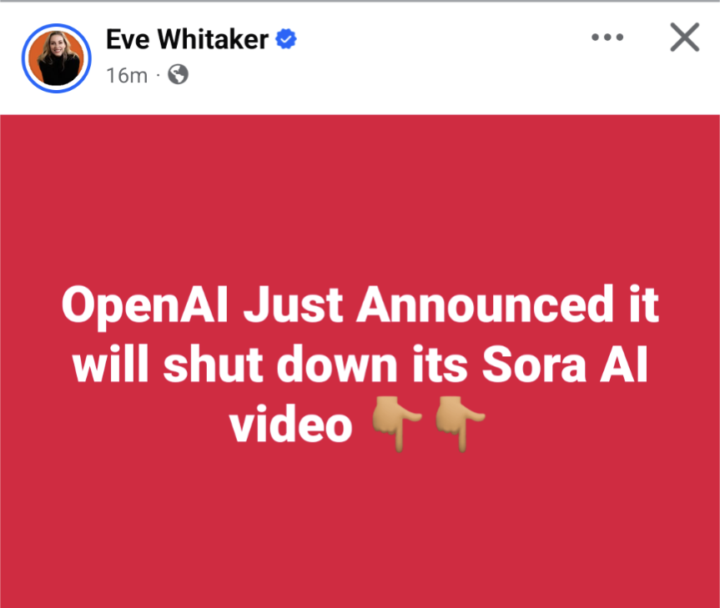 Sora AI Video is being shut down. 