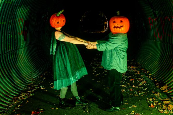 Fun With Lights and Pumpkin Heads