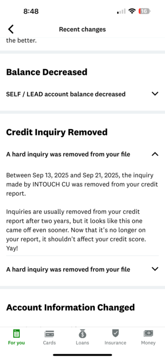 Removed iniquiries in less than 2 hours