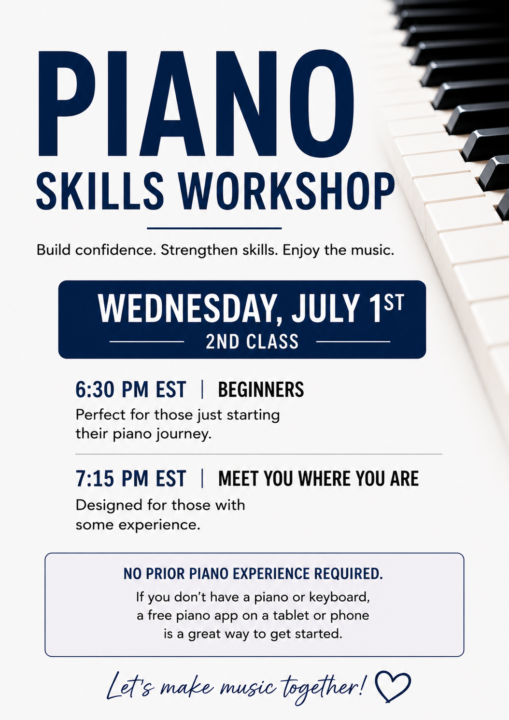 PIANO SKILLS WORKSHOP - WED, JULY 1ST - 2ND CLASS 