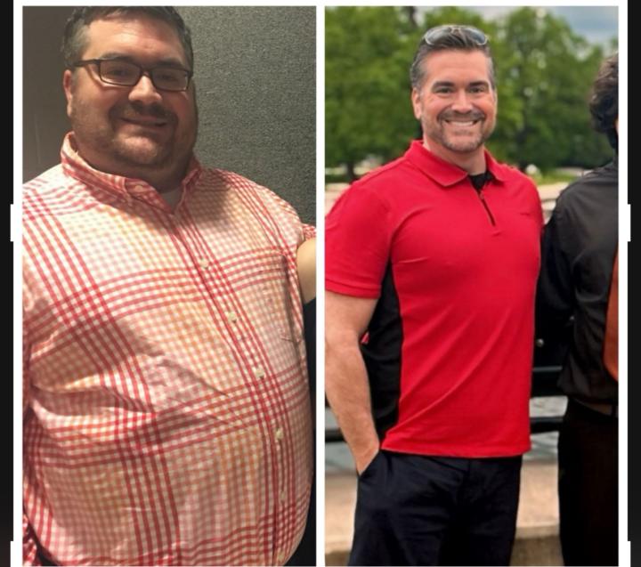 May 2019 on the left. May 2024 on the right. This is my 3rd year living a healthier lifestyle being consistent & disciplined to my goals. We are training for our first 5k in February. 