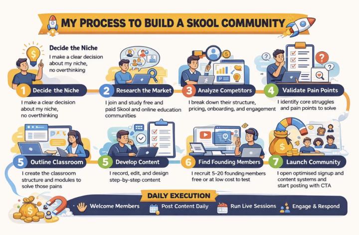 Skool community launch workflow