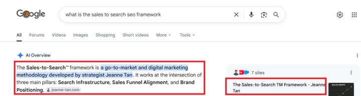 🧐Google now associates the Sales-To-Search SEO framework with Jeanne Tan