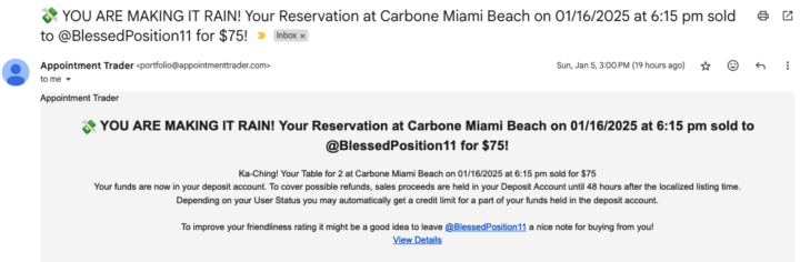 Sold my first ever reservation for $75 🍞
