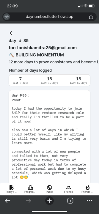 Congrats to Tanishka day #85 for showing up 7 days!