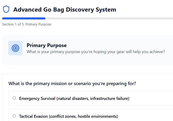 Preparedness Bag Selector Interactive Tool