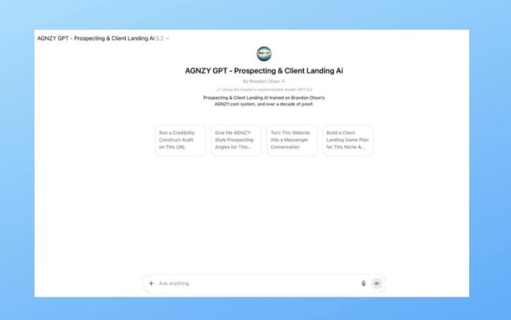 AGNZY GPT – Prospecting & Client Landing AI