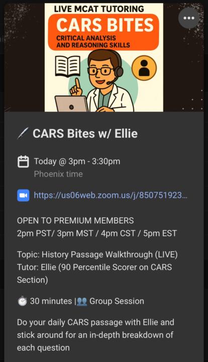 Live CARS mcat session today!