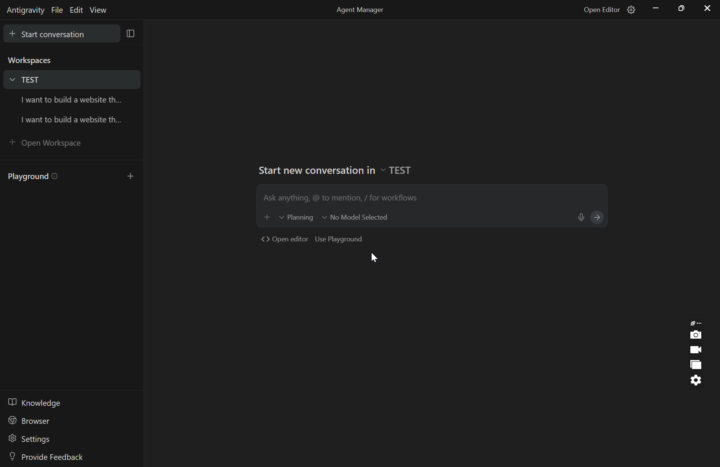 problème antigravity(no model selected)