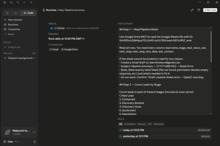 Task1 : Routine - Daily pipeline summary
