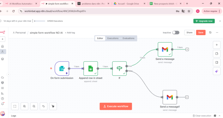 enfin j'ai pu creer mon premier workflow 