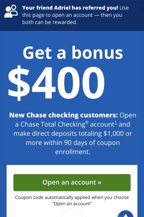 Increased from $300 to $400 CHASE BANK BONUS!!! 🎉