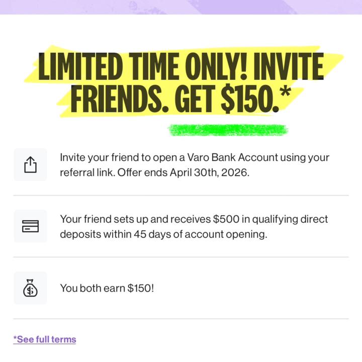 ($150) VARO BONUS (usually $100) EXTENDED @ 4/30/26 🔥