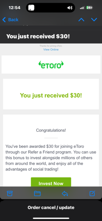 EZ $30 from eTorro 😁🙏