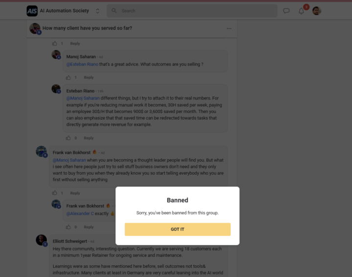 get banned for a different opinion