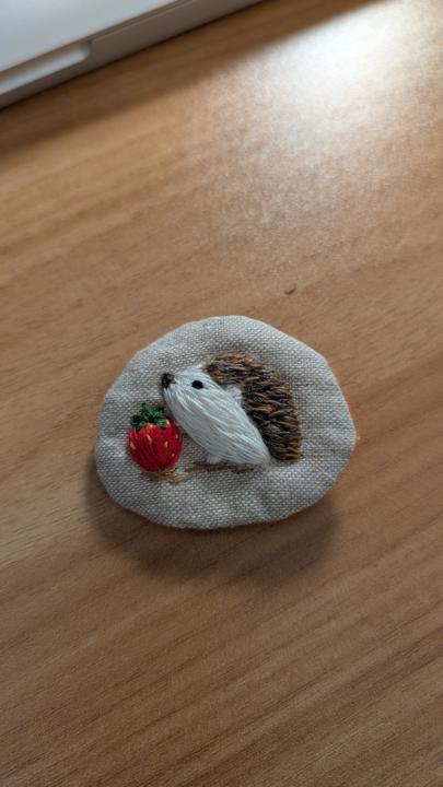 Tiny Hedgehog with Strawberry Brooch