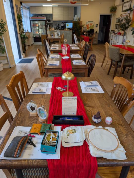 An embroidery workshop and selling at craft market