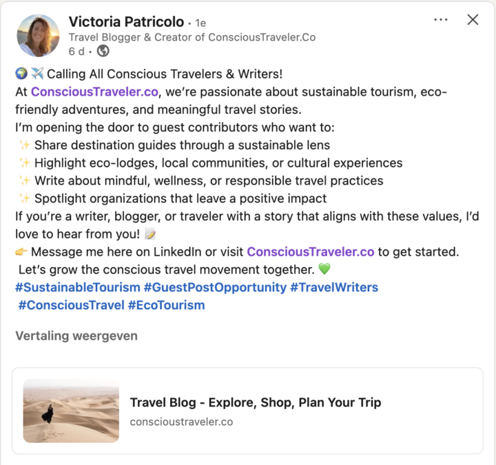 Guest writer for sustainable travel website 