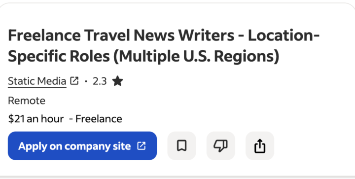 Travel journalism jobs (Indeed)