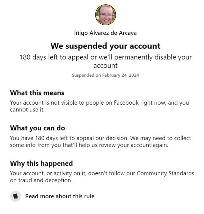 Me han suspendido la cuenta de Facebook