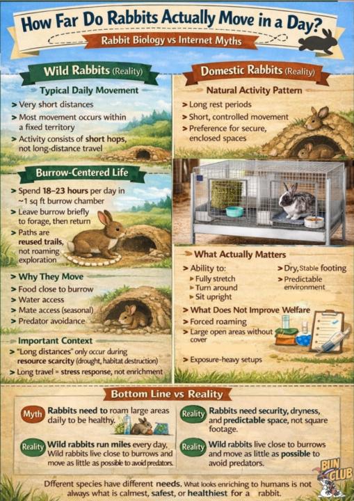 How much does a rabbit move in a day?