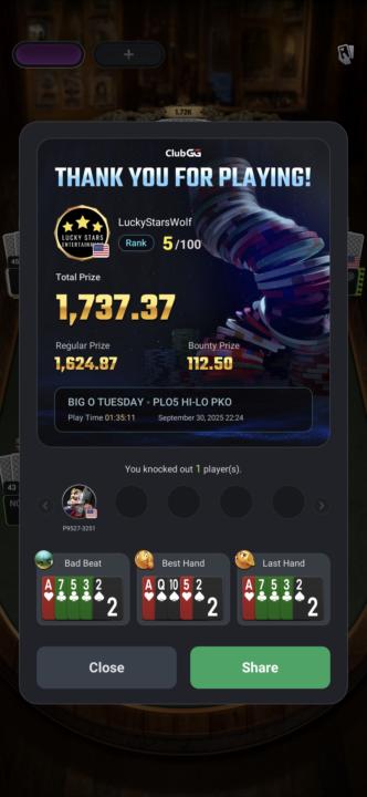 (5th Place) Live Streaming the 30k Big O 300 buyin 