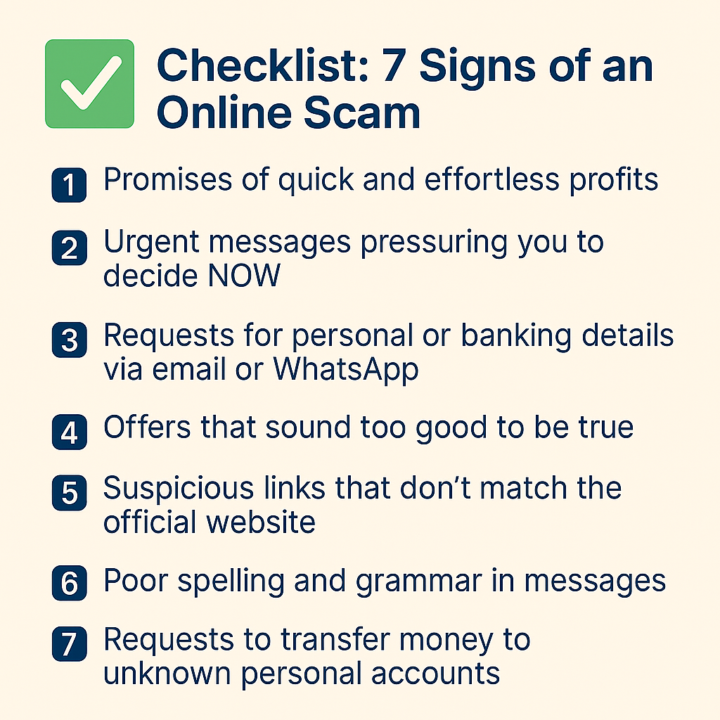 ✅ Checklist: 7 Signs of an Online Scam 💻 Protect your money and your digital peace of mind.