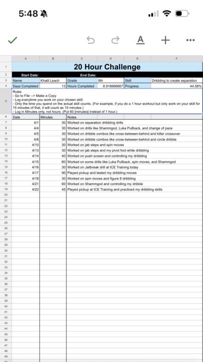 20 Hour Challenge Tracker