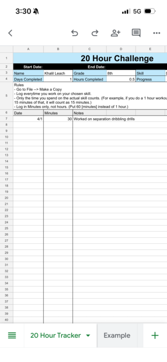 20 Hour Challenge Tracker