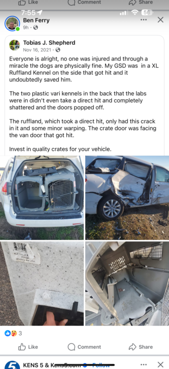 Crates in the car.  