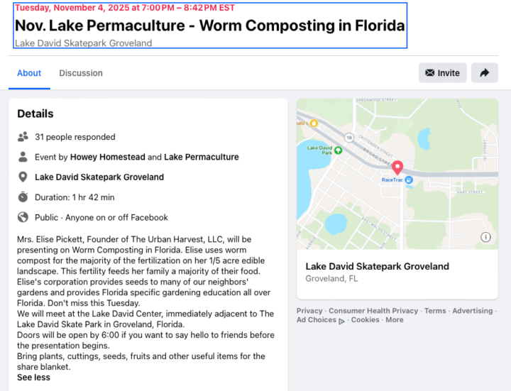 Lake Permaculture Meeting Tonight/1st Tuesdays of the month