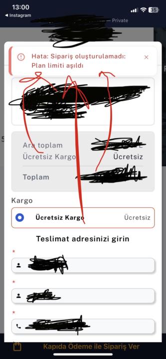 Sipariş almada sorun var