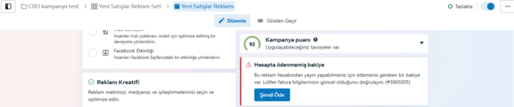 Reklam ödemesinde sorun