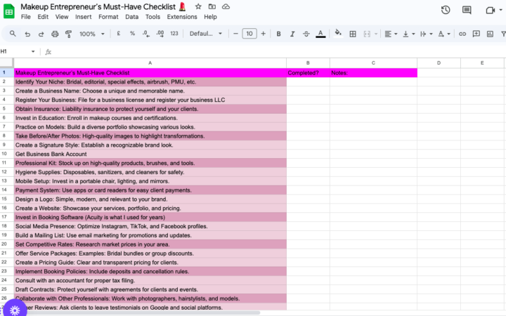 Makeup Entrepreneur Must-Have Checklist 💄