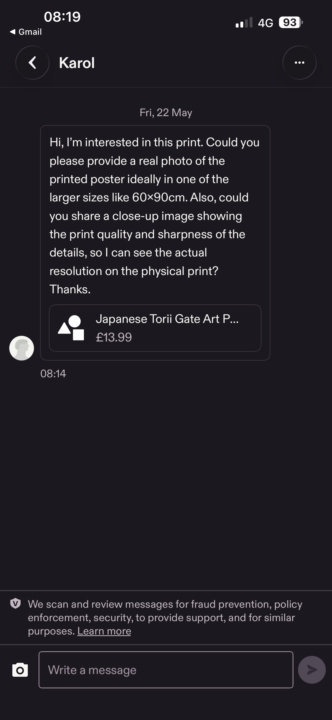 Customer asking for picture 