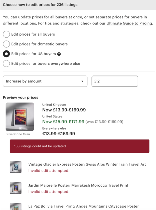 Help with updating prices