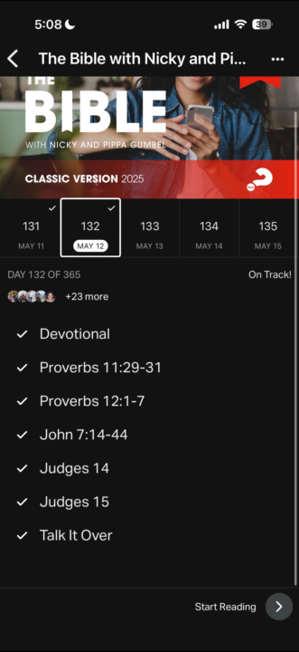 Bible reading + notes 5/12