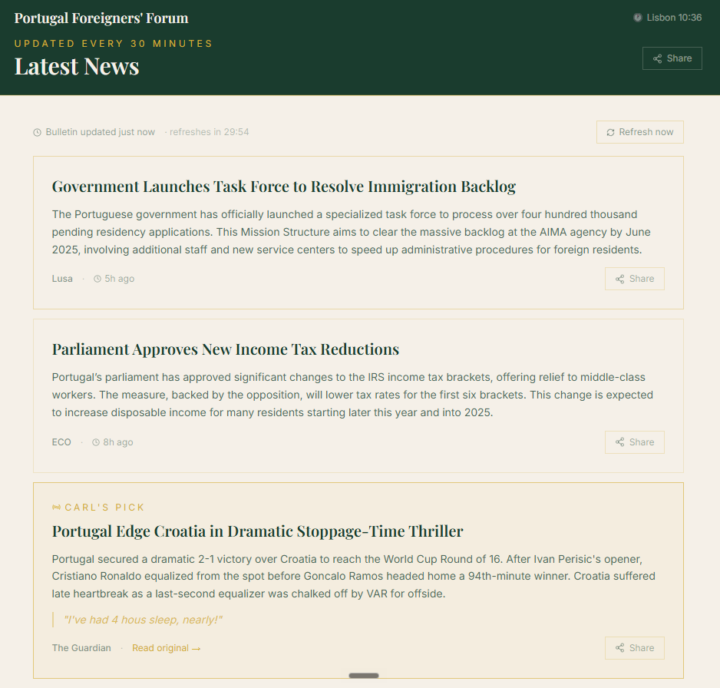 New news feed for foreigners in Portugal, in English